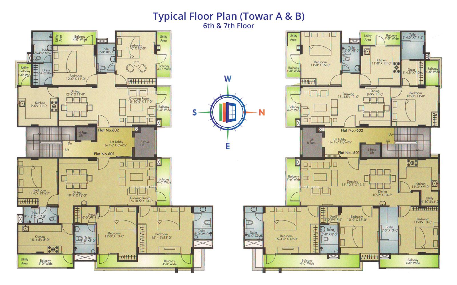 Ridhiraj Residency Typical Floor Plan (6 - 7)