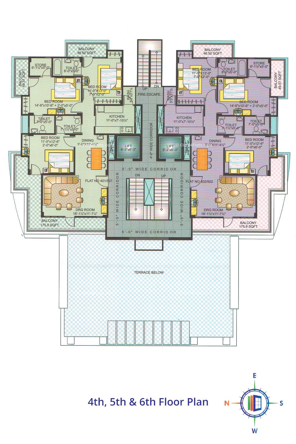Royal Paradise Krishna 4th, 5th & 6th Floor Plan