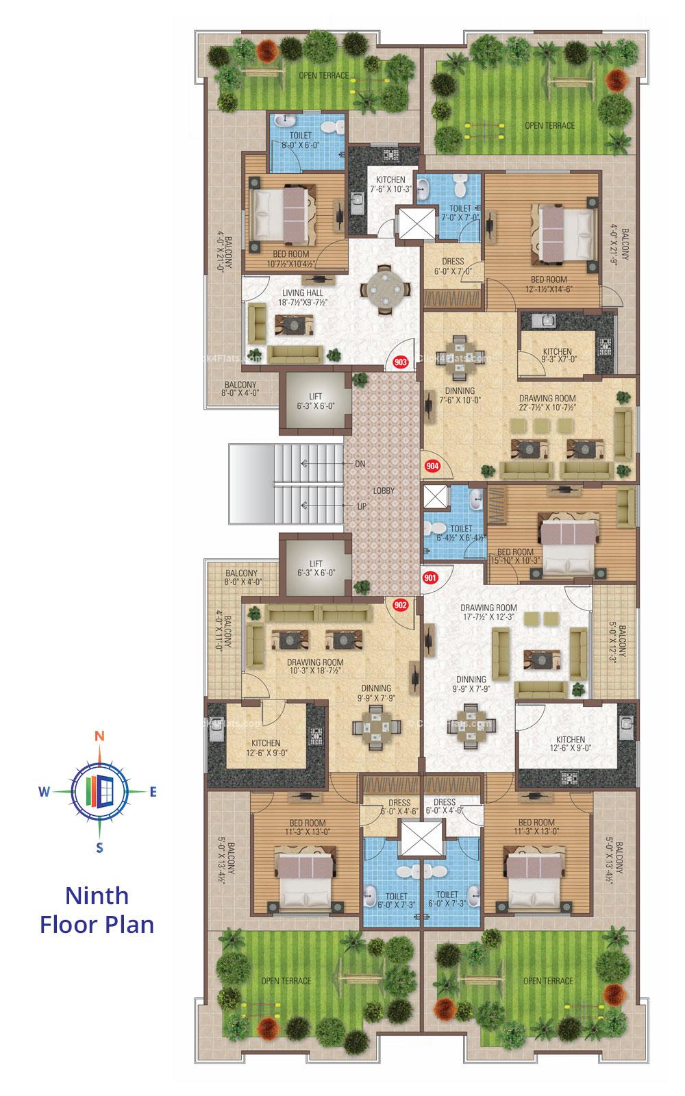SDC Aishwarya Heights Ninth Floor Plan