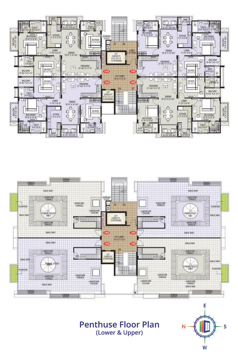 Sunshine Kalyan Penthouse Floor Plan (Lower & Upper)