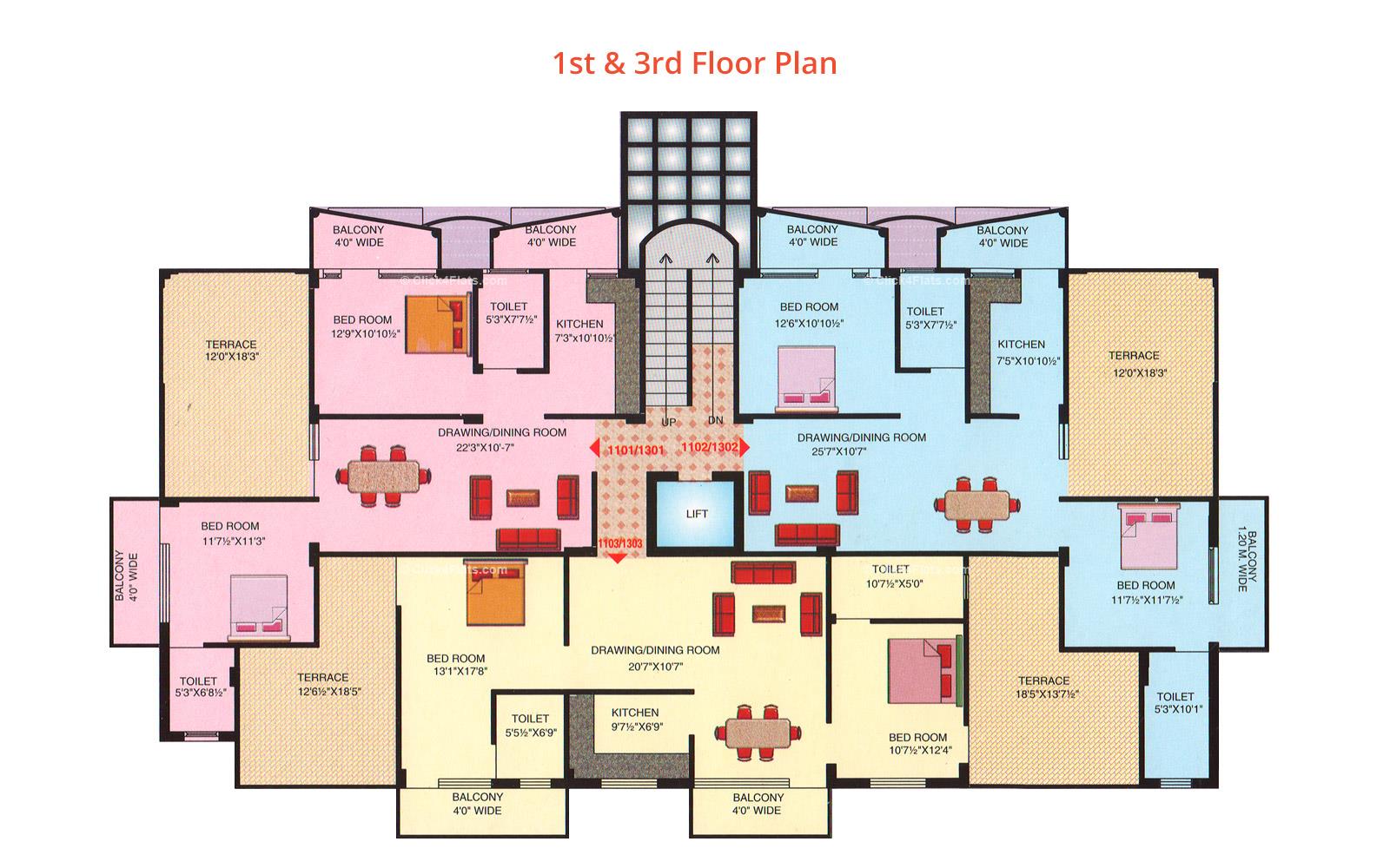 Prestige Chandra Ghanta First & Third Floor Plan