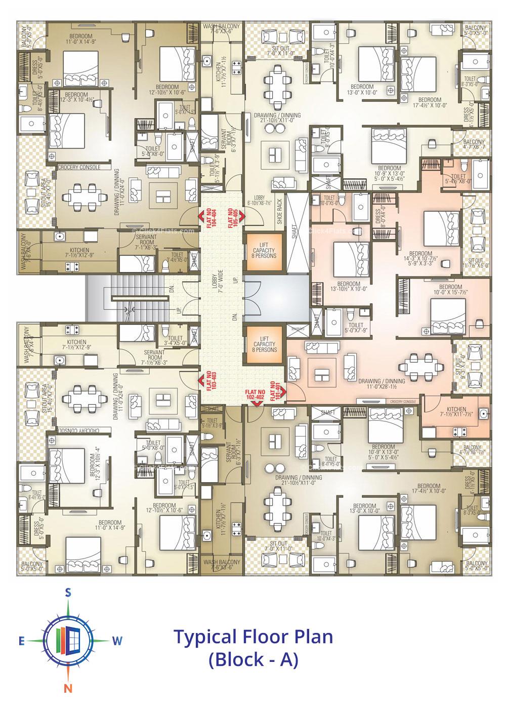 Anukampa Grandeur Typical Floor Plan (Block A)
