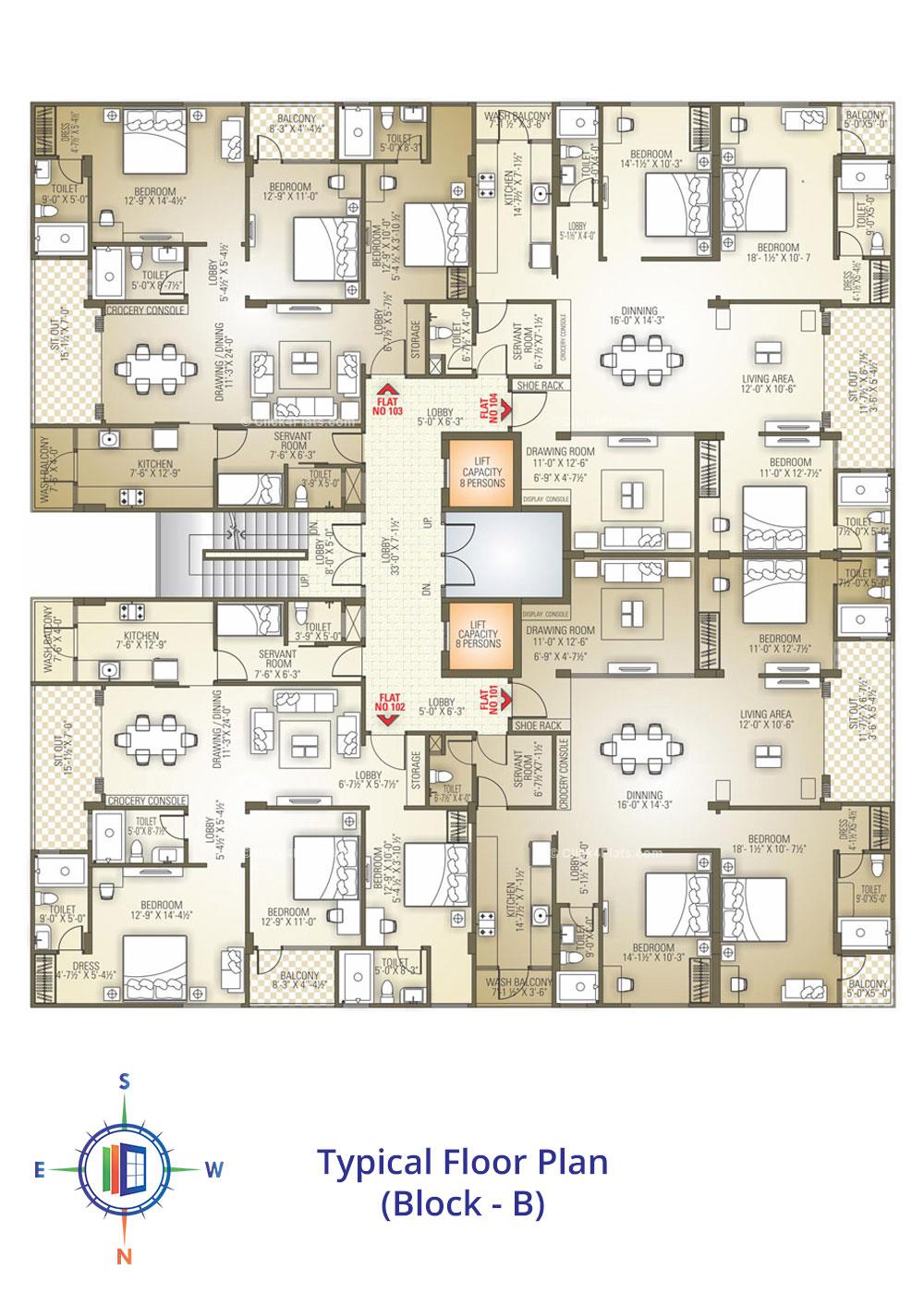Anukampa Grandeur Typical Floor Plan (Block B)