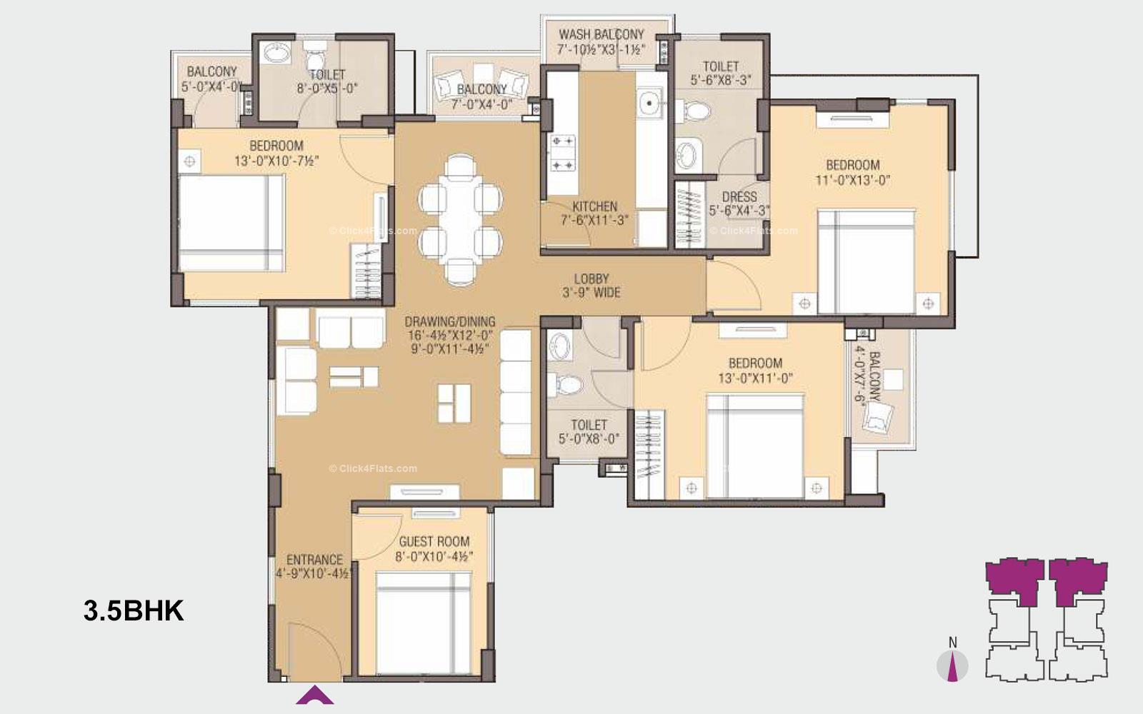 South Court 3 BHK 