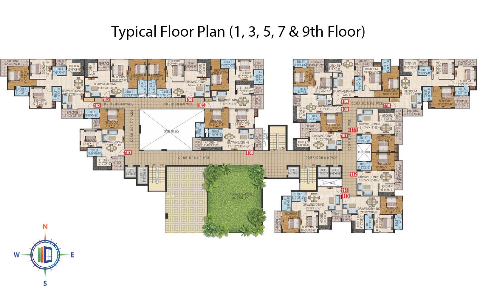Sunshine Prime Typical Floor Plan (1, 3, 5, 7 & 9th Floor)