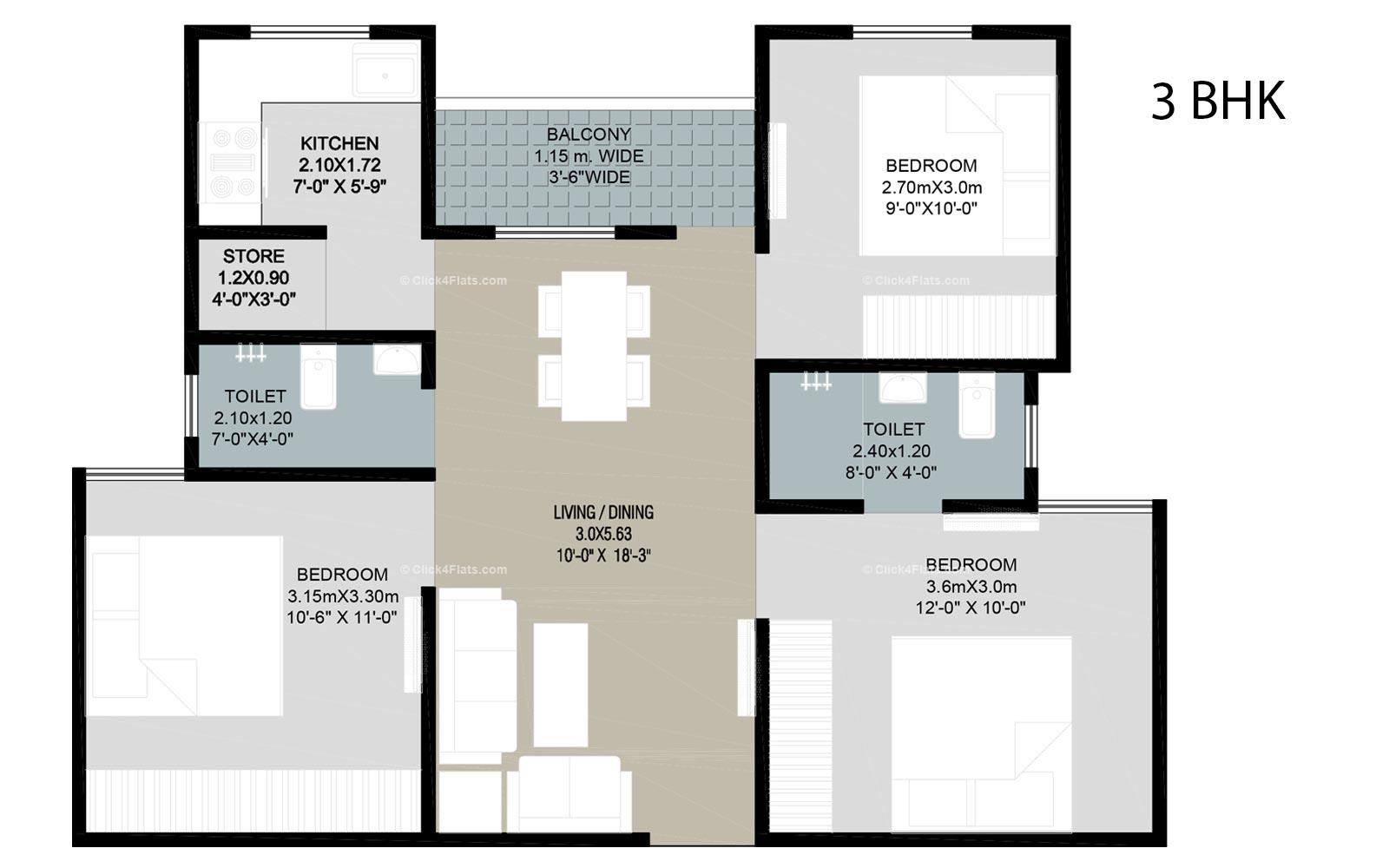 Ahana Smart Residency 3 BHK 