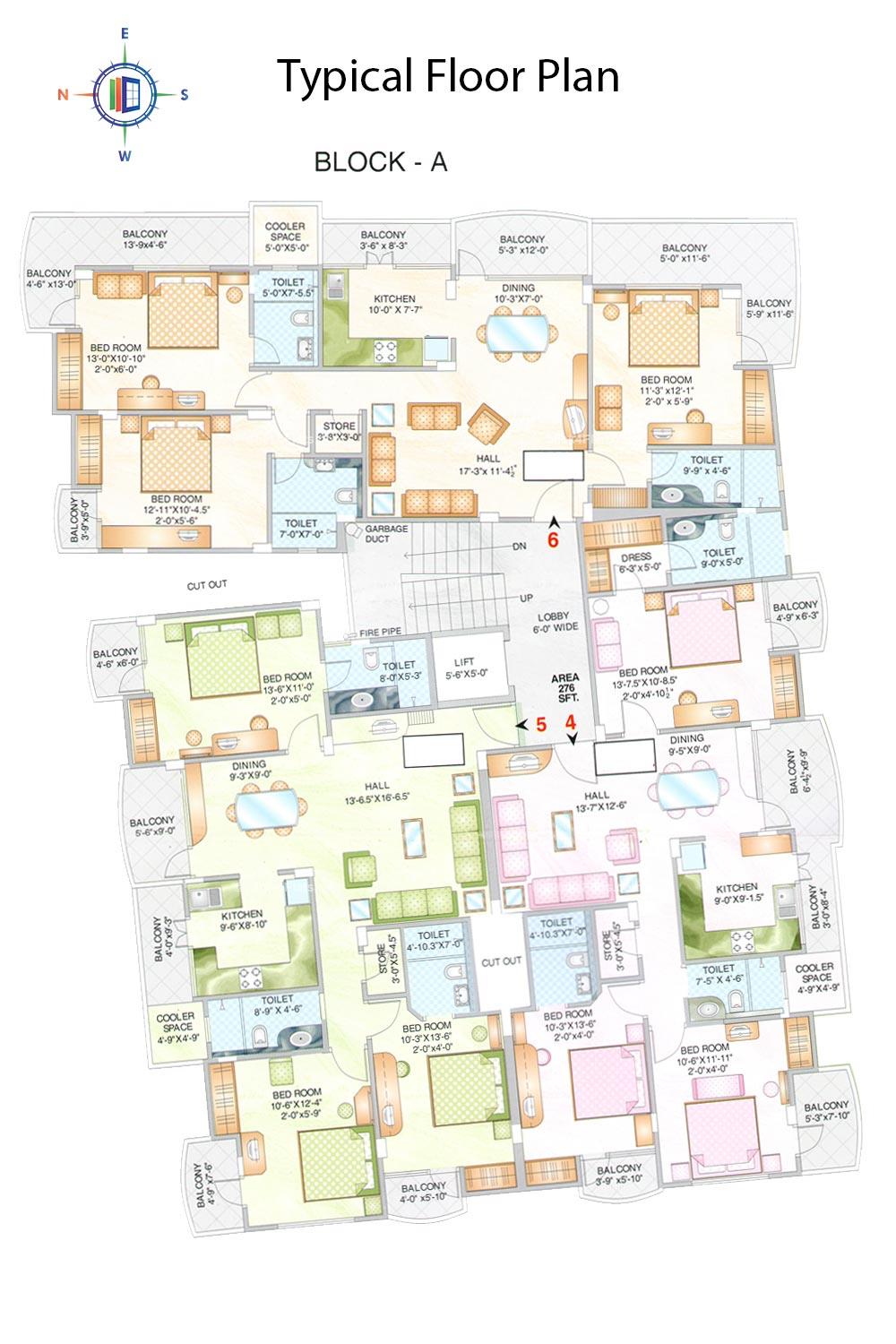 Akshat Residency Typical Floor Plan (Block A)