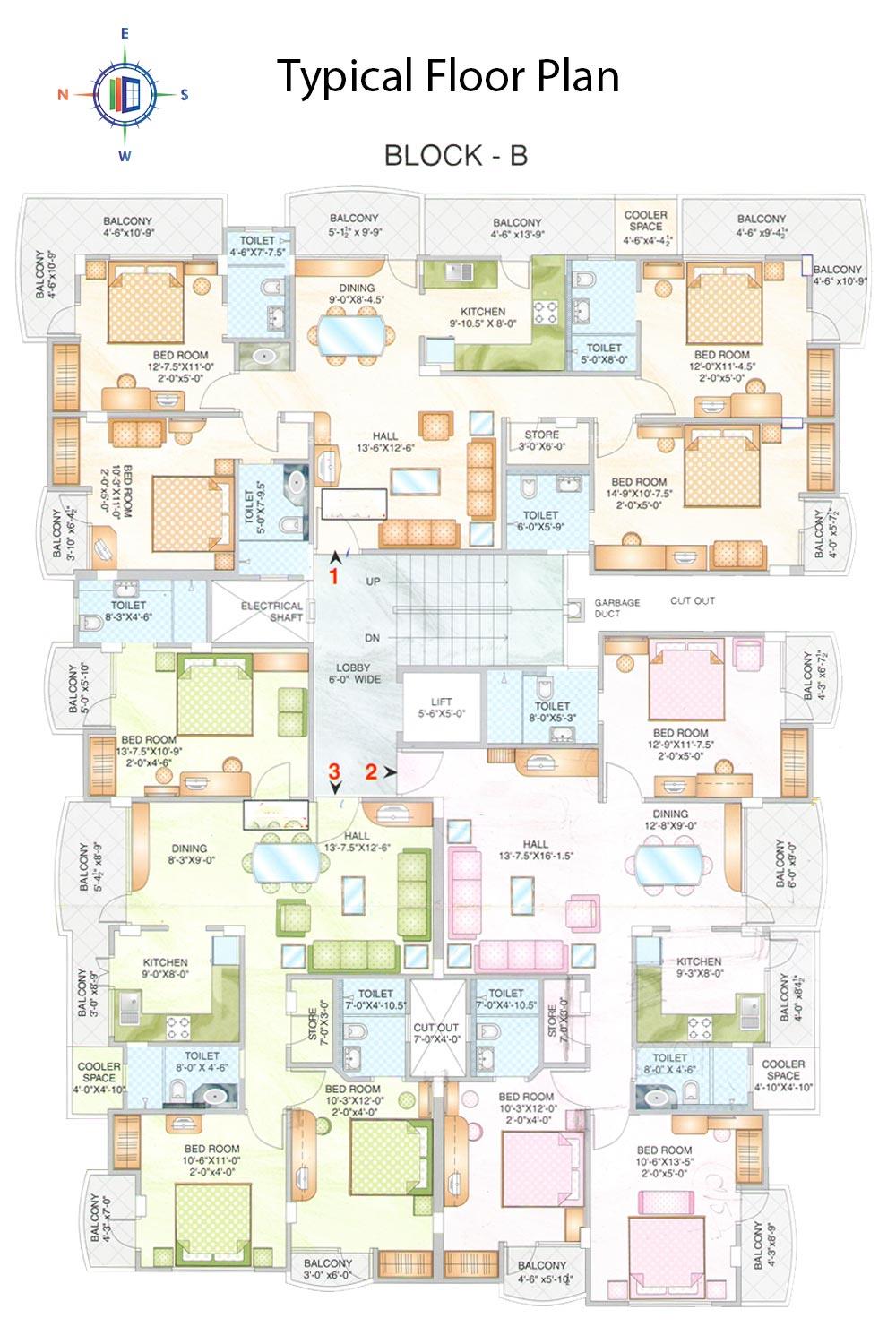 Akshat Residency Typical Floor Plan (Block B)