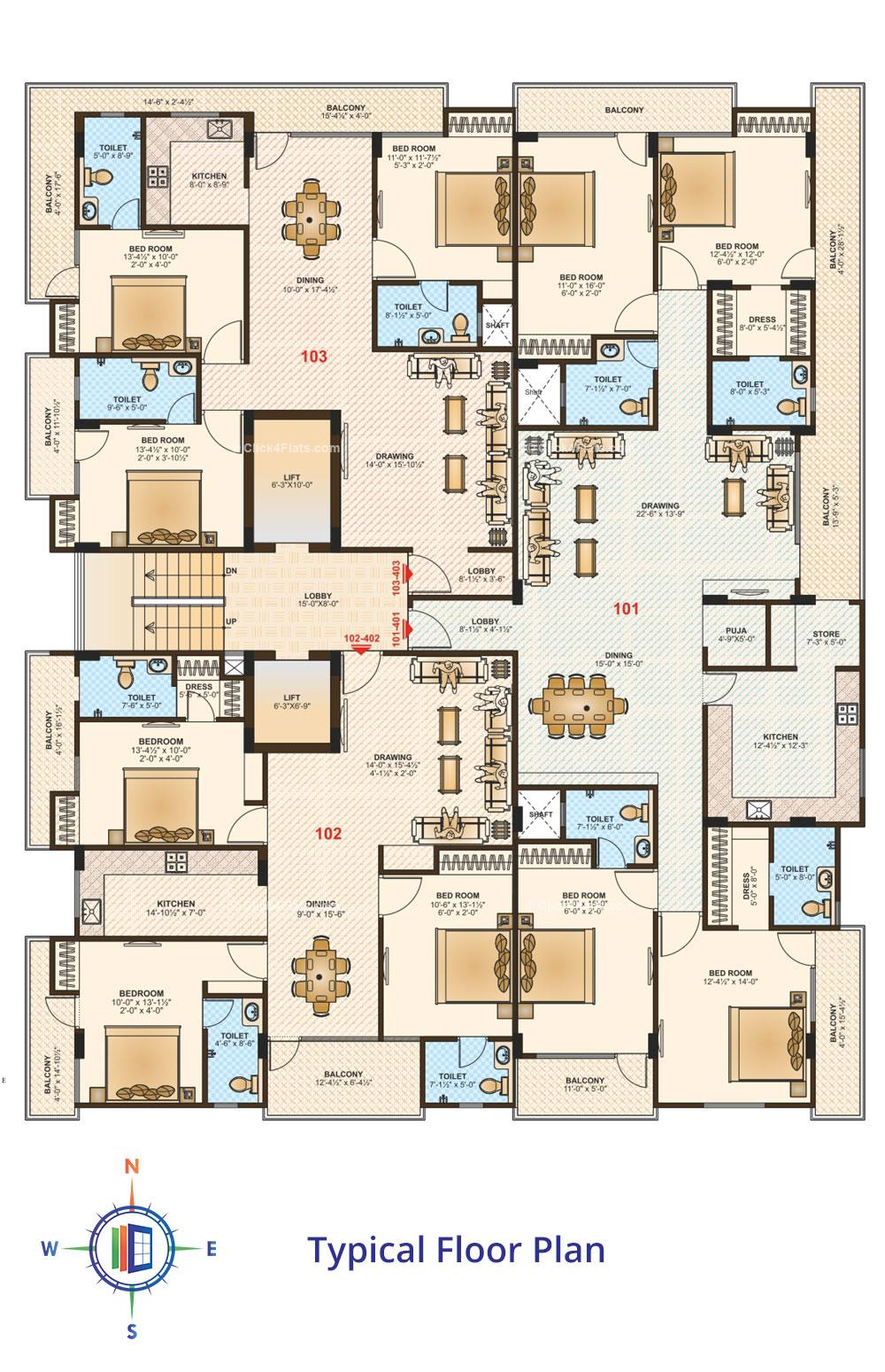 Laxmi Niwas Pearl Bellazio Typical Floor Plan