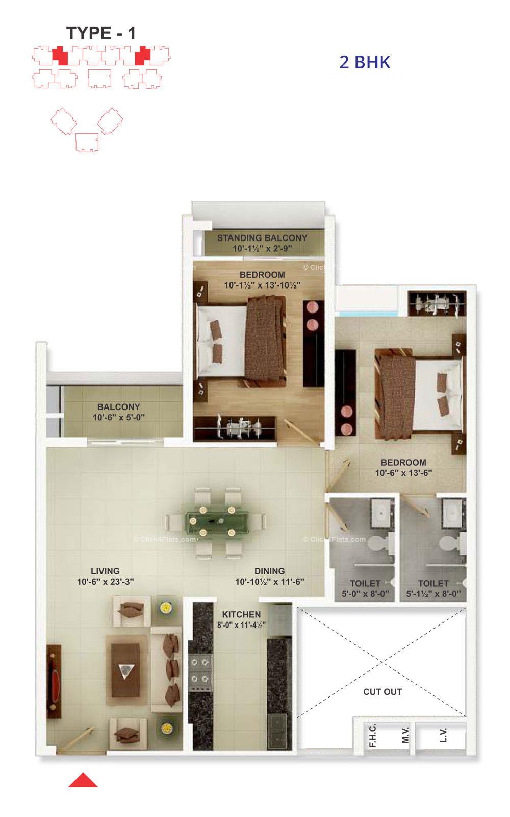 Cedar Luxuria 2 BHK 