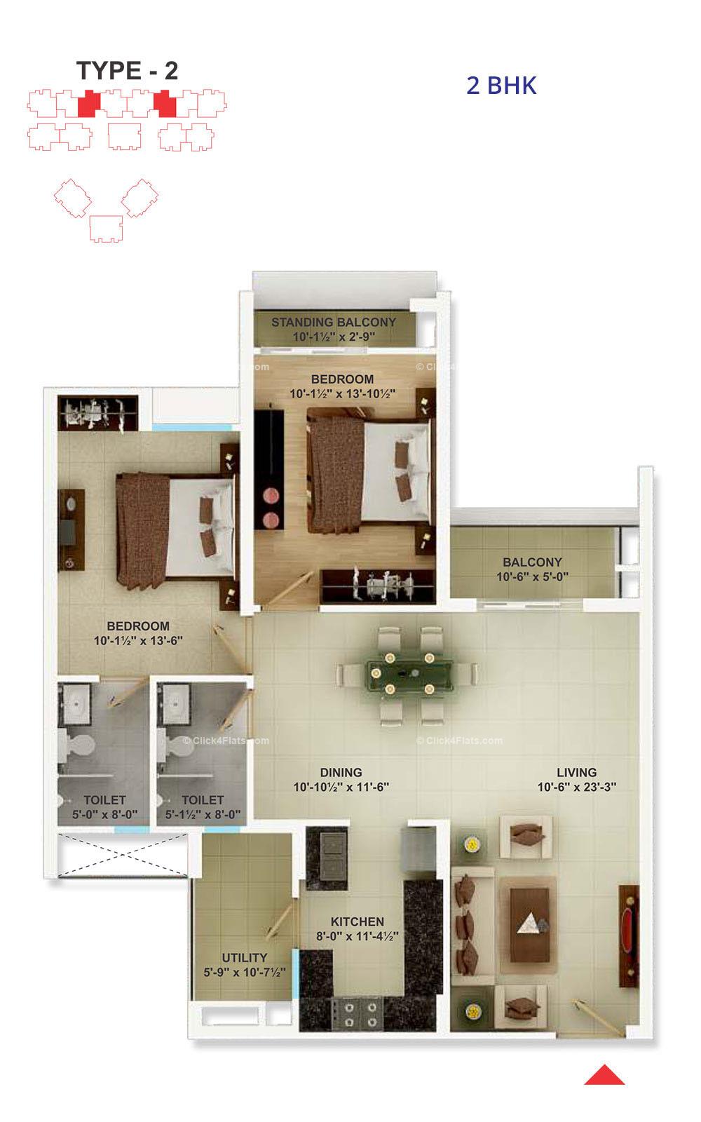 Cedar Luxuria 2 BHK 