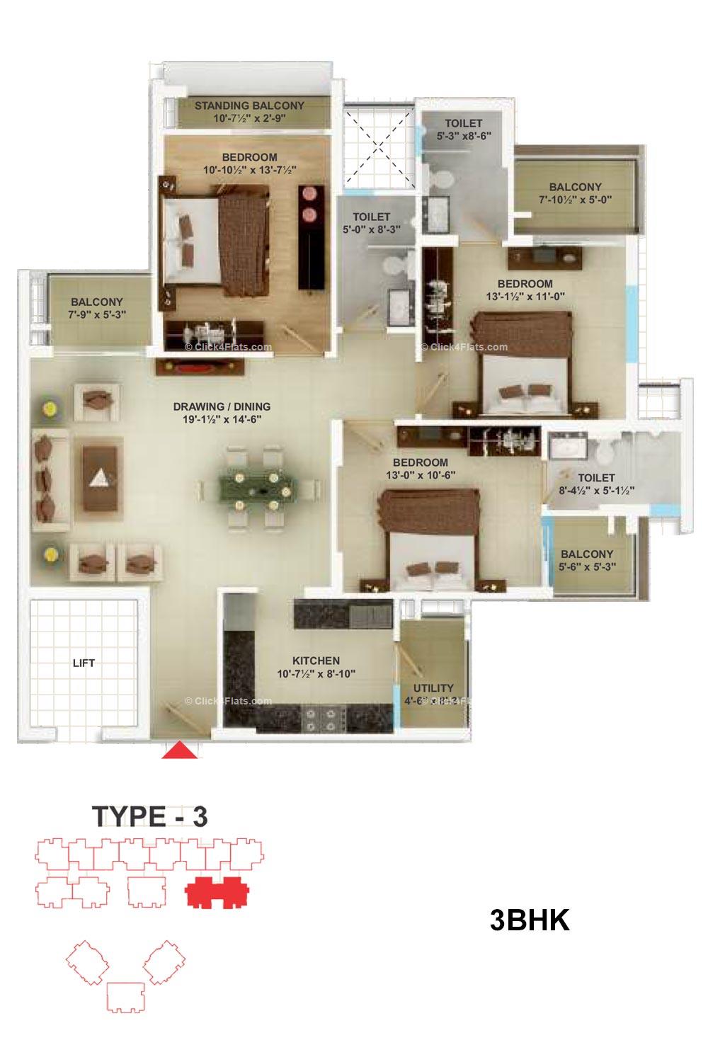 Cedar Luxuria 3 BHK 