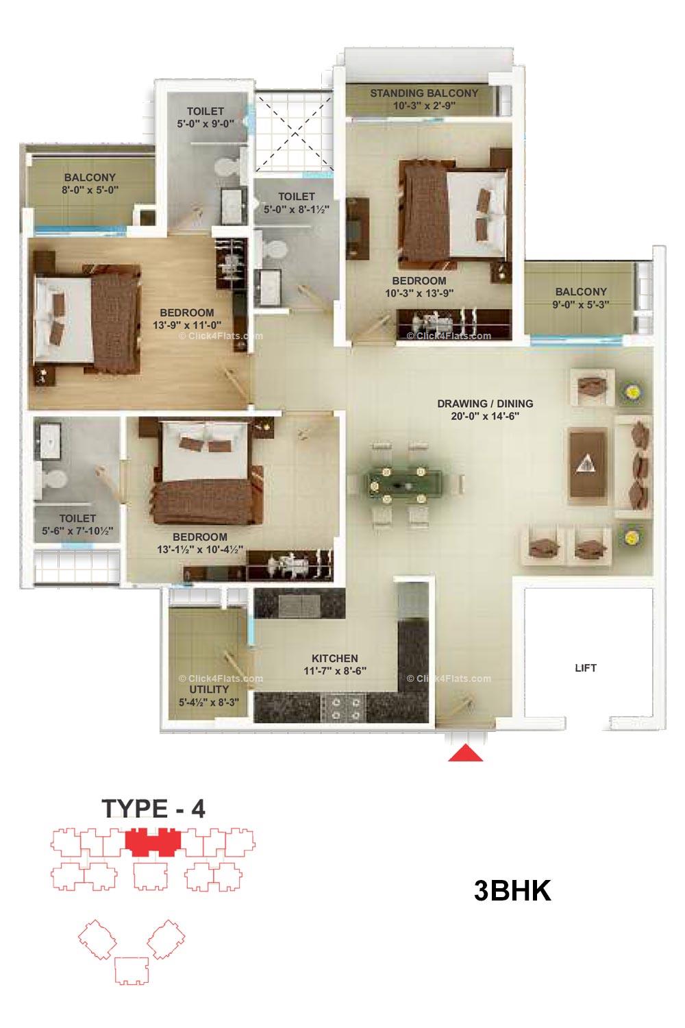 Cedar Luxuria 3 BHK 