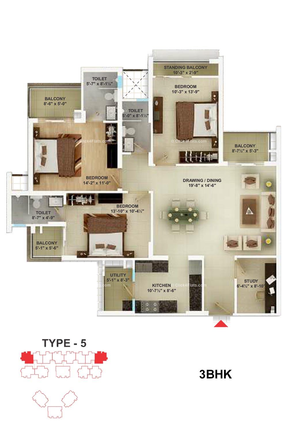 Cedar Luxuria 3 BHK 