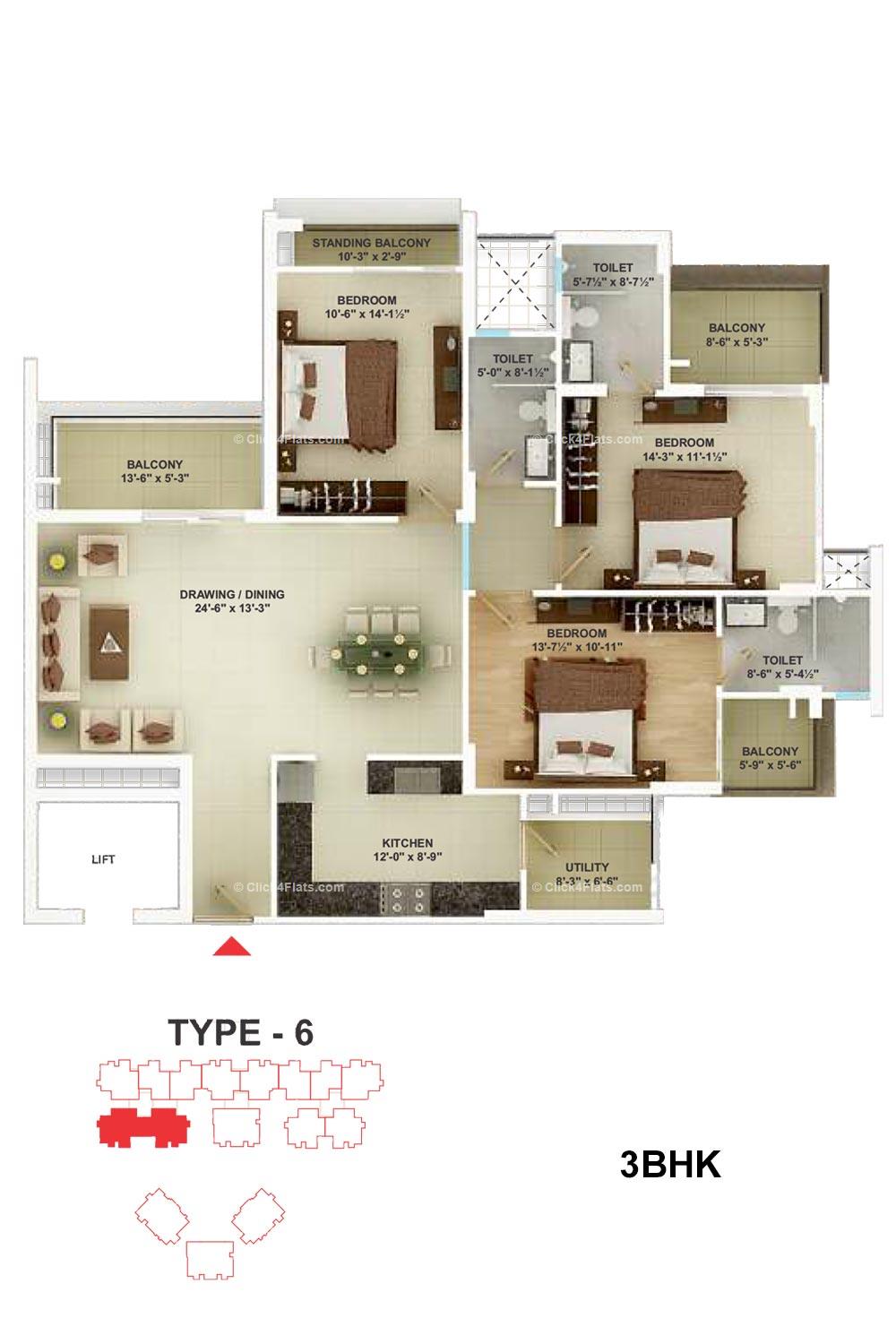 Cedar Luxuria 3 BHK 