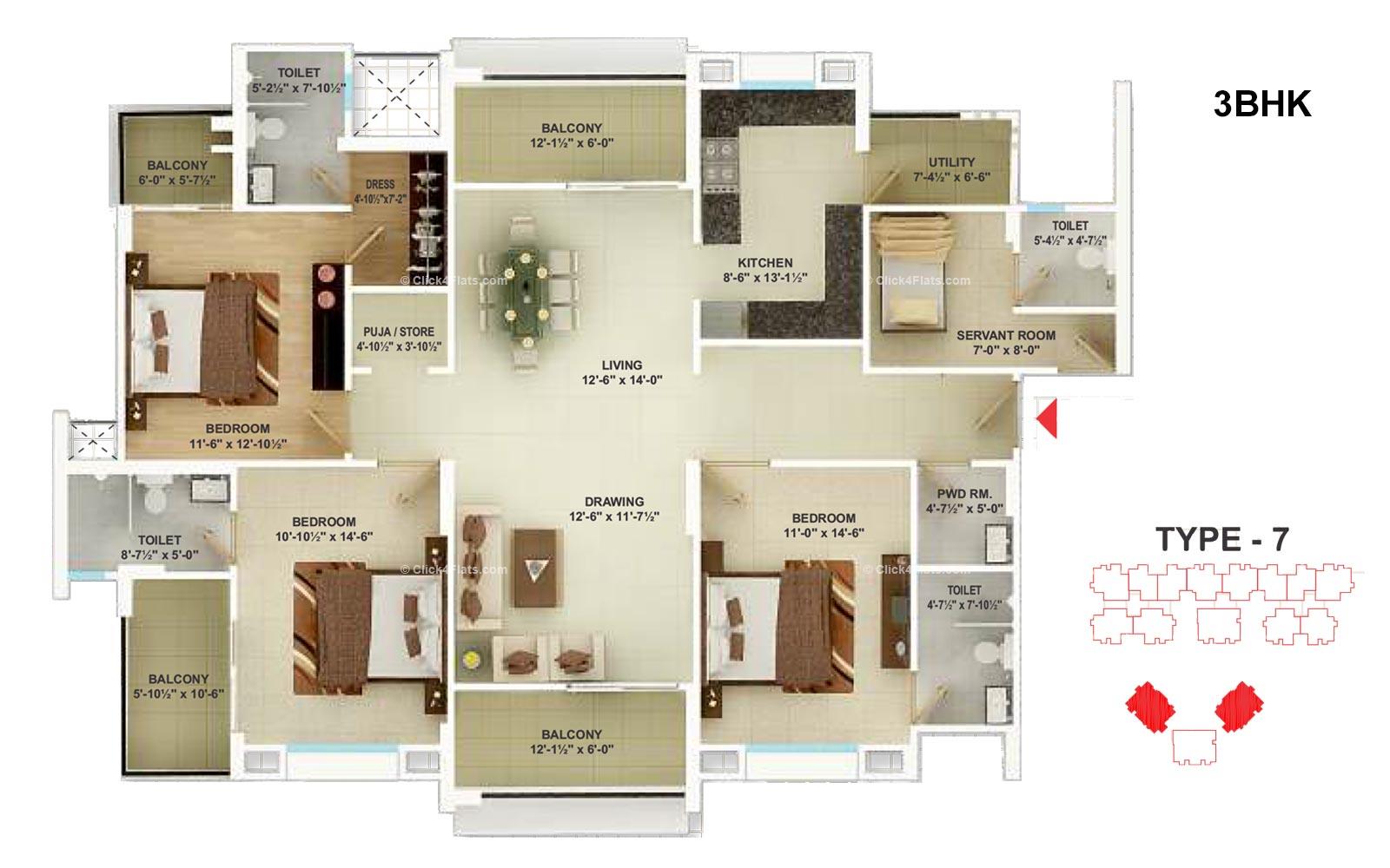 Cedar Luxuria 3 BHK 