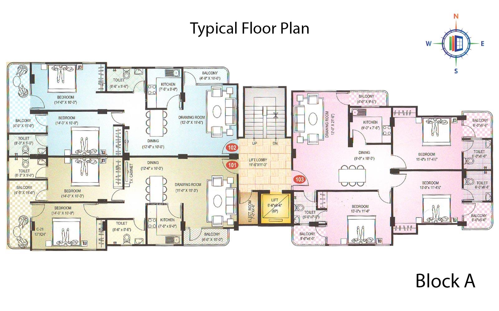 Diamond Residency Typical Floor Plan (Block A)