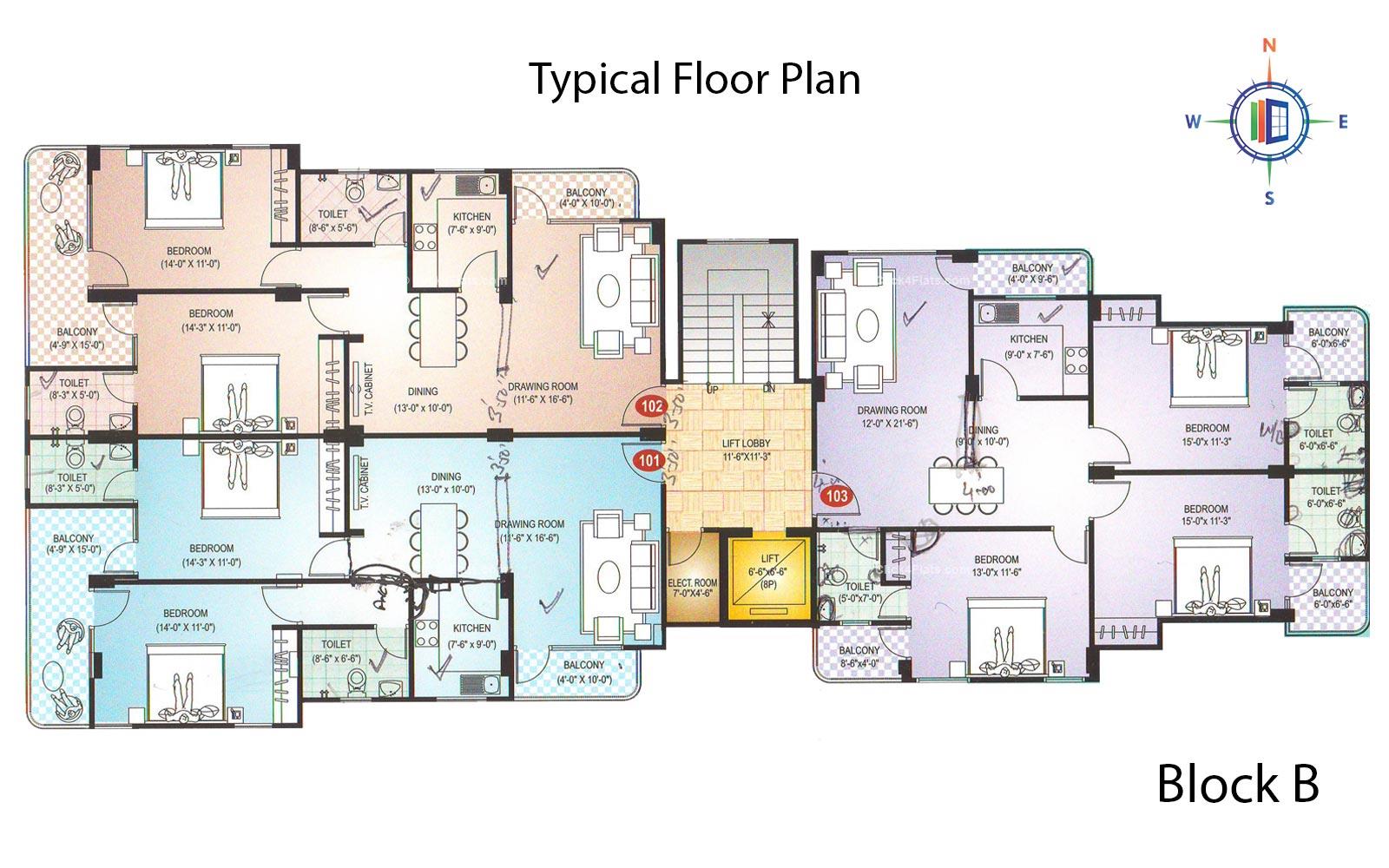 Diamond Residency Typical Floor Plan (Block B)