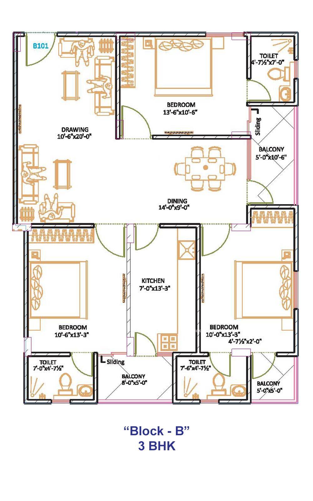 Exclusive 444 3 BHK 