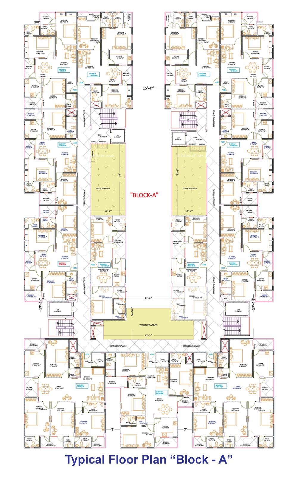 Exclusive 444 Typical Floor Plan Block-A