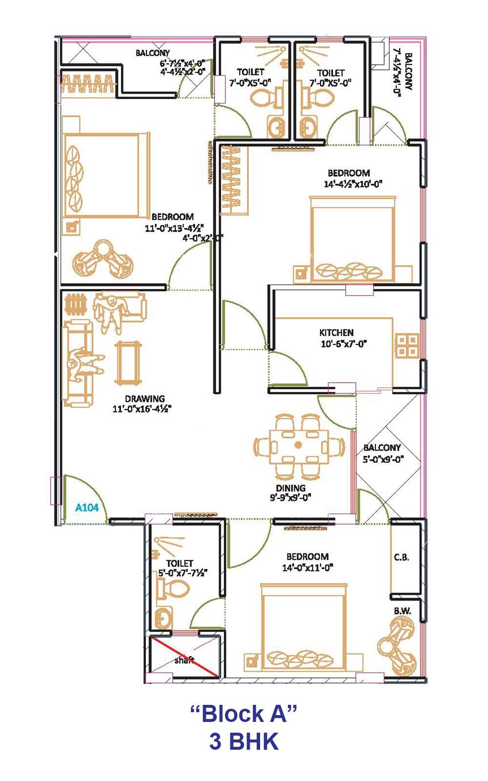 Exclusive 444 3 BHK 