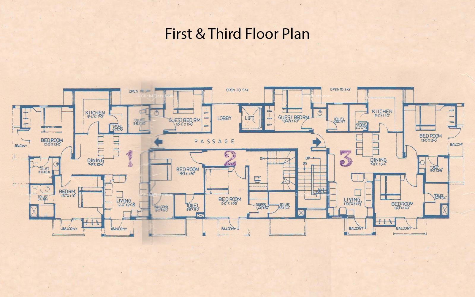 Giriraj Apartments First & Third Floor Plan