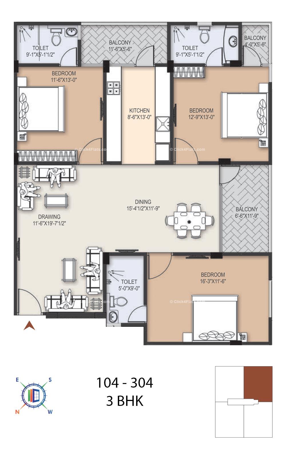 Kauls Gloria 3 BHK 