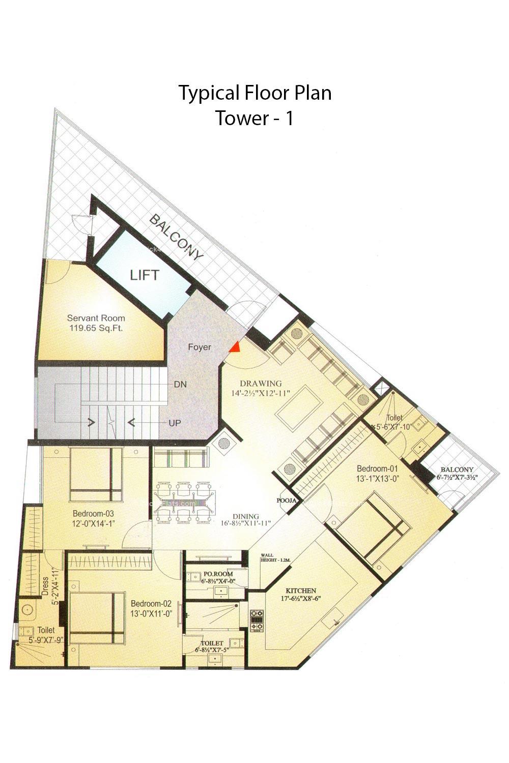 Iskcon Heights Typical Floor Plan (Tower-1)