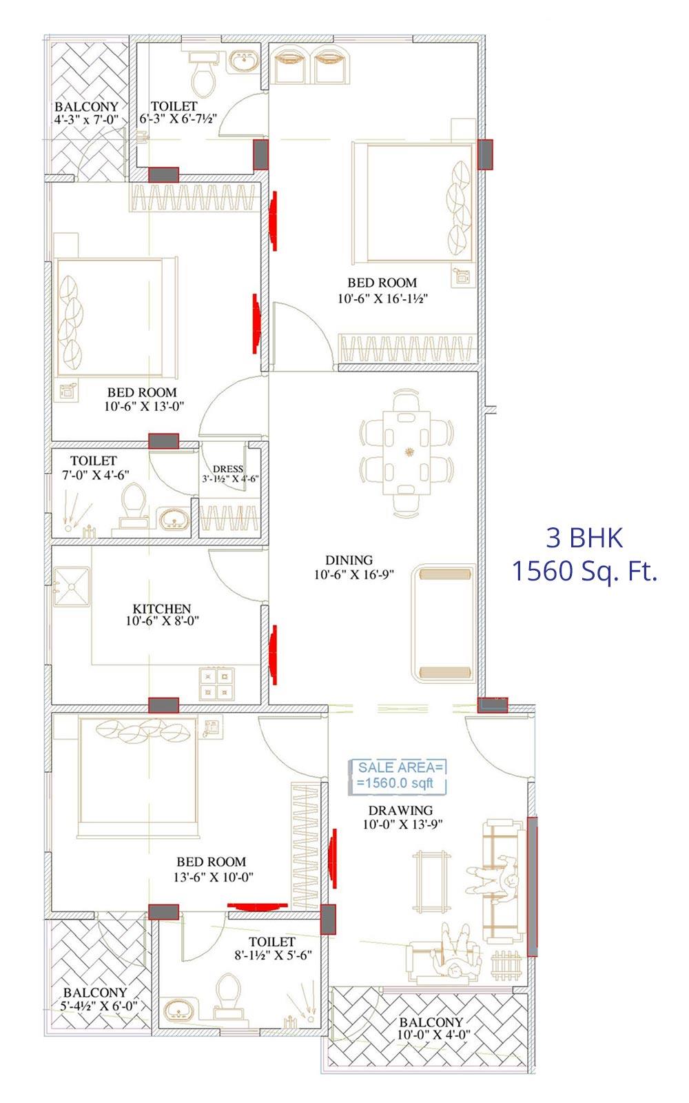 Midas Heights 3 BHK 