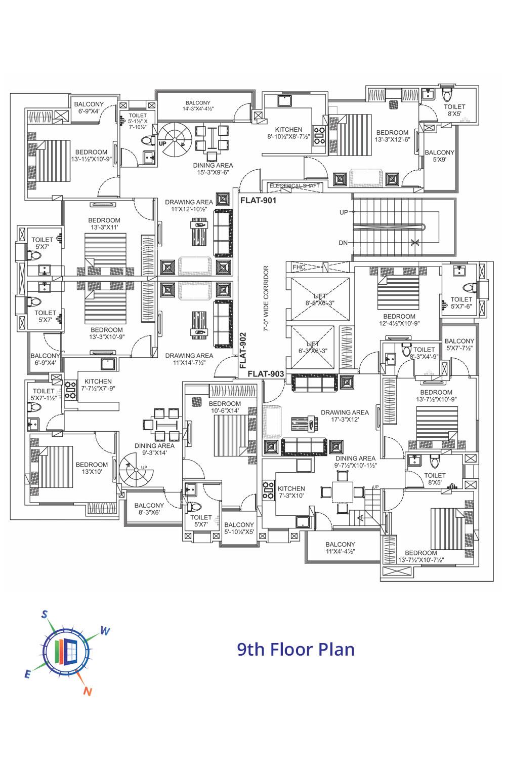 Unique Prime Ninth Floor Plan