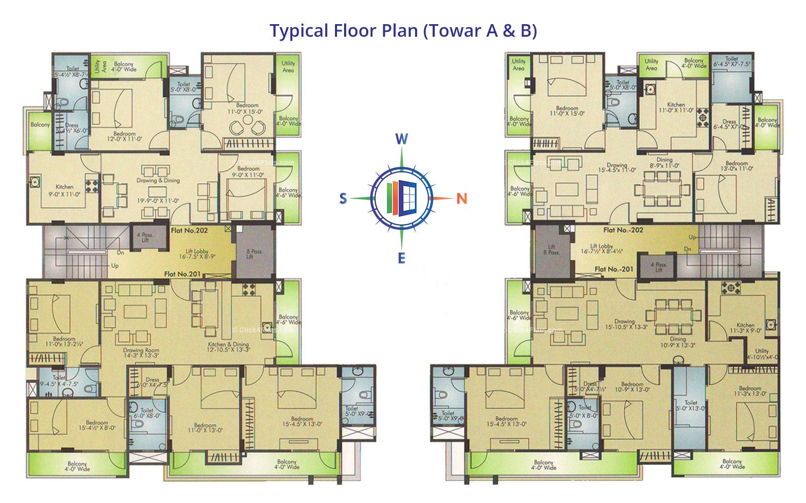 Ridhiraj Residency Typical Floor Plan (2 - 5)