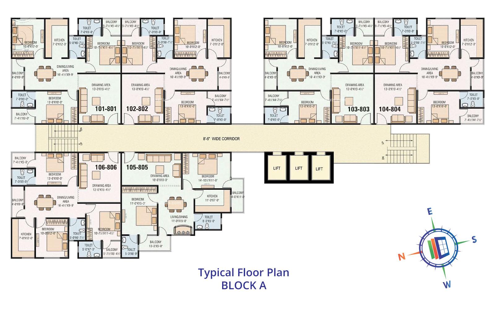 Shree Enclave Typical Floor Plan (Block A)