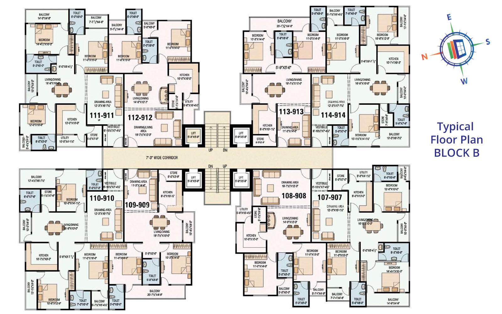 Shree Enclave Typical Floor Plan (Block B)