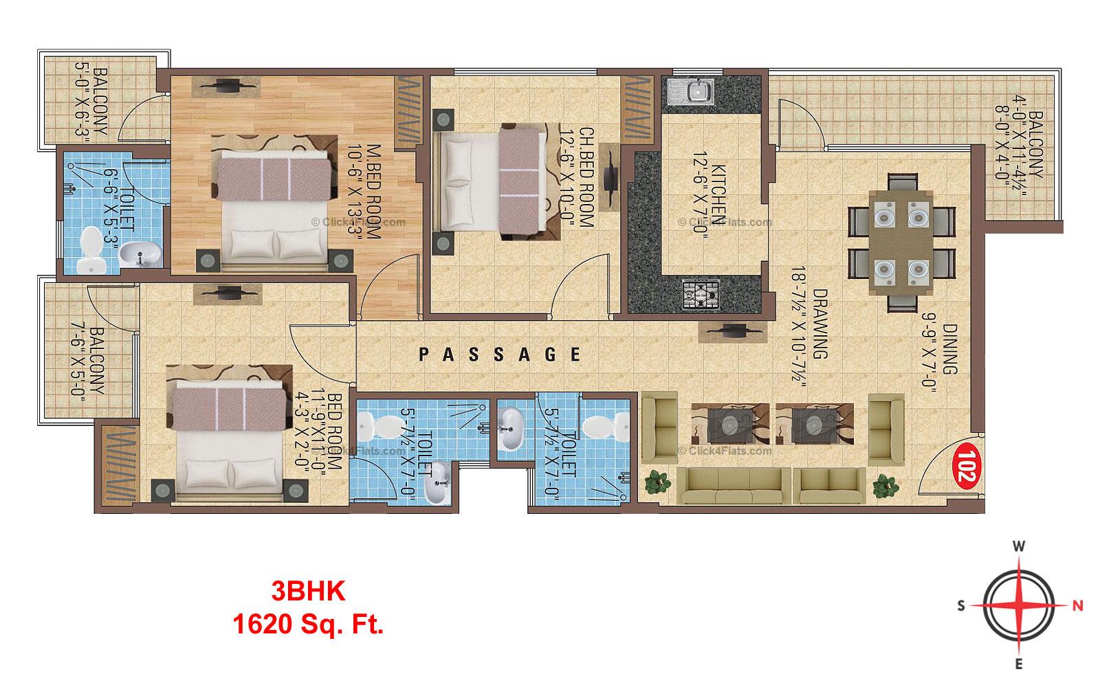 SDC Aishwarya Heights 3 BHK 