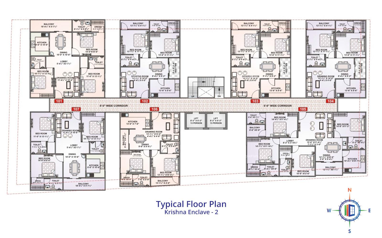 Krishna Enclave Typical Floor Plan - 2