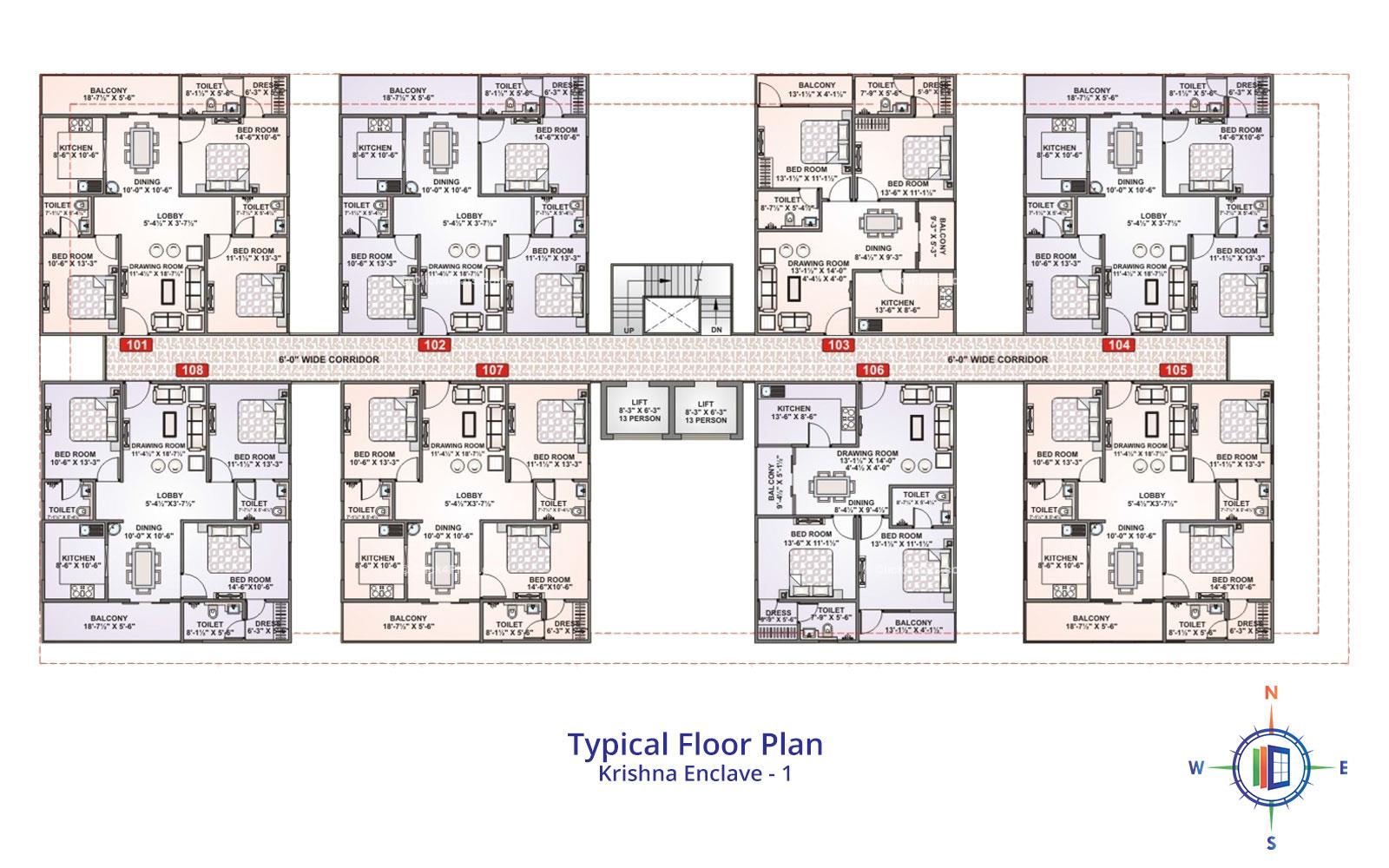 Krishna Enclave Typical Floor Plan - 1