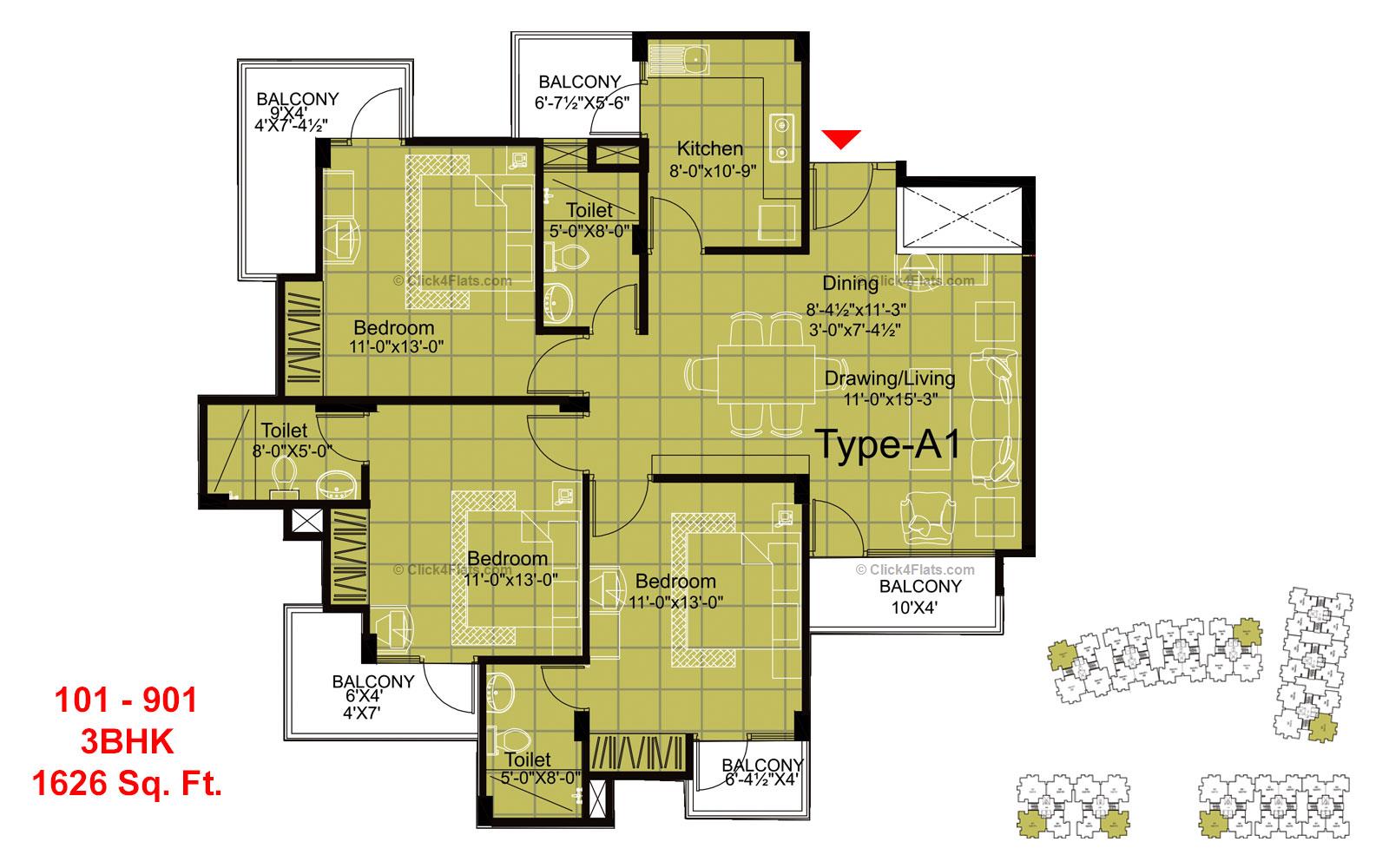 Unique Towers 3 BHK 