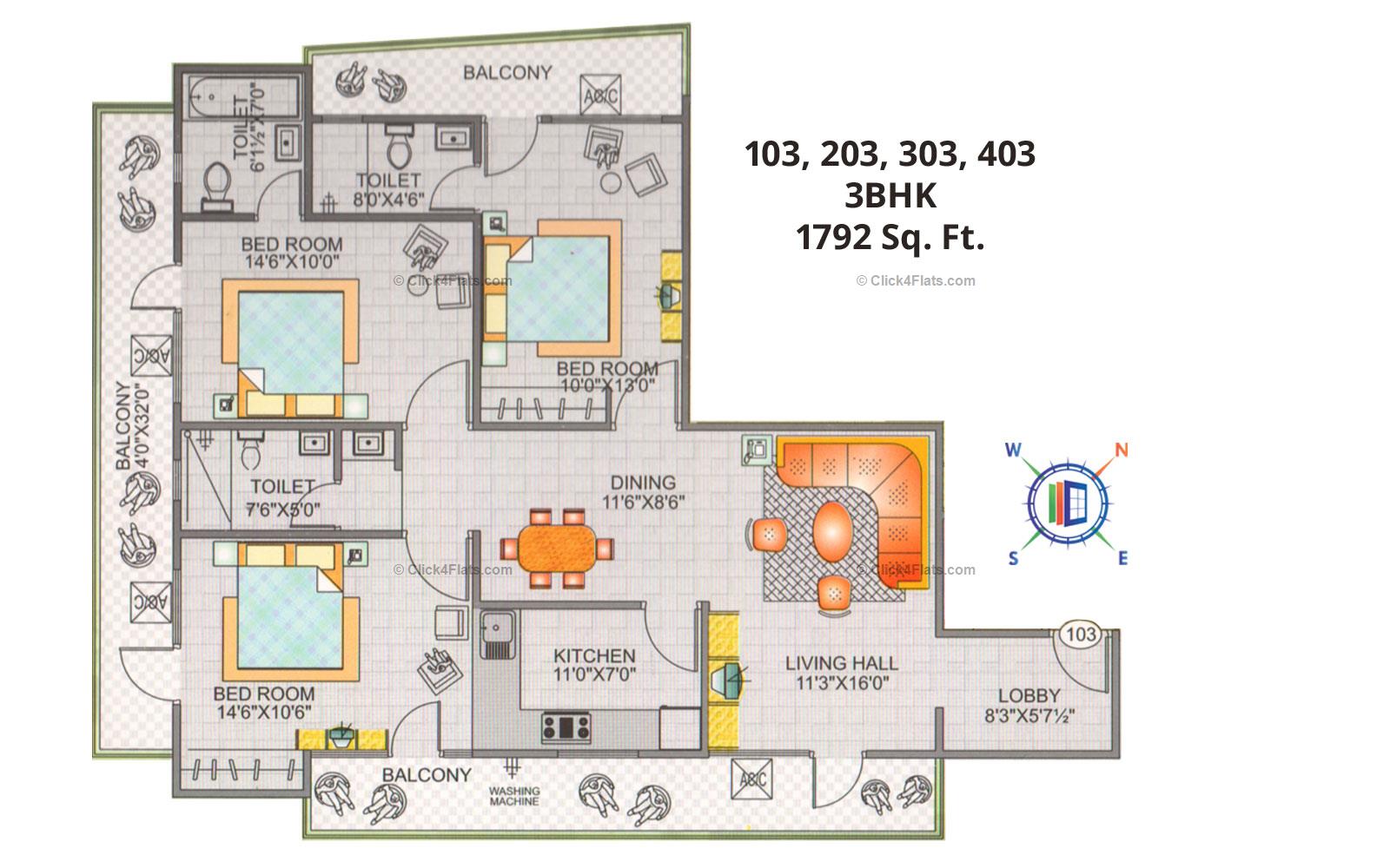 Blue Sky Apartments 3 BHK 