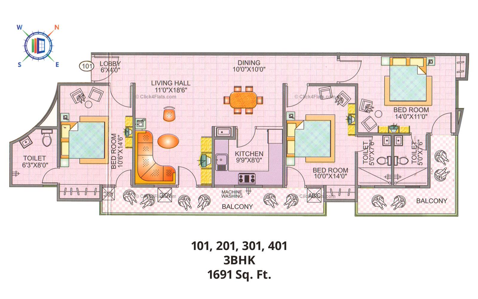 Blue Sky Apartments 3 BHK 