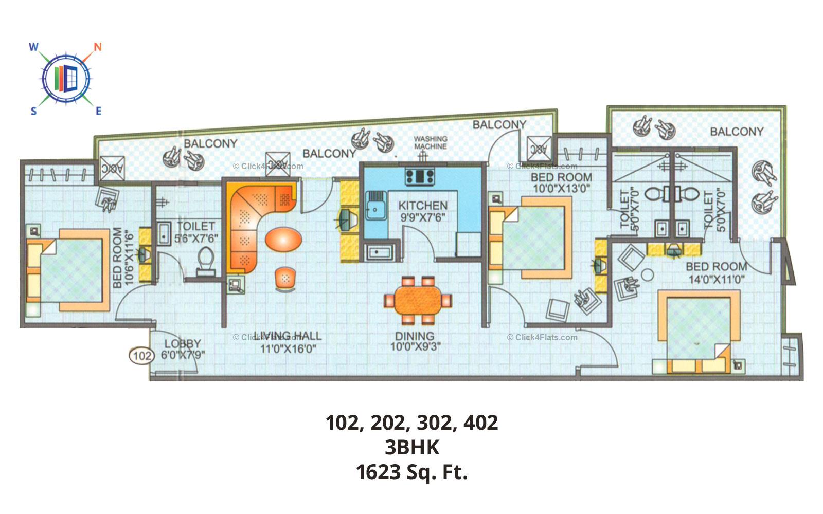 Blue Sky Apartments 3 BHK 