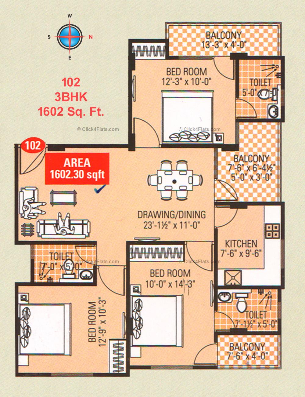 Naman Residency  3 BHK 