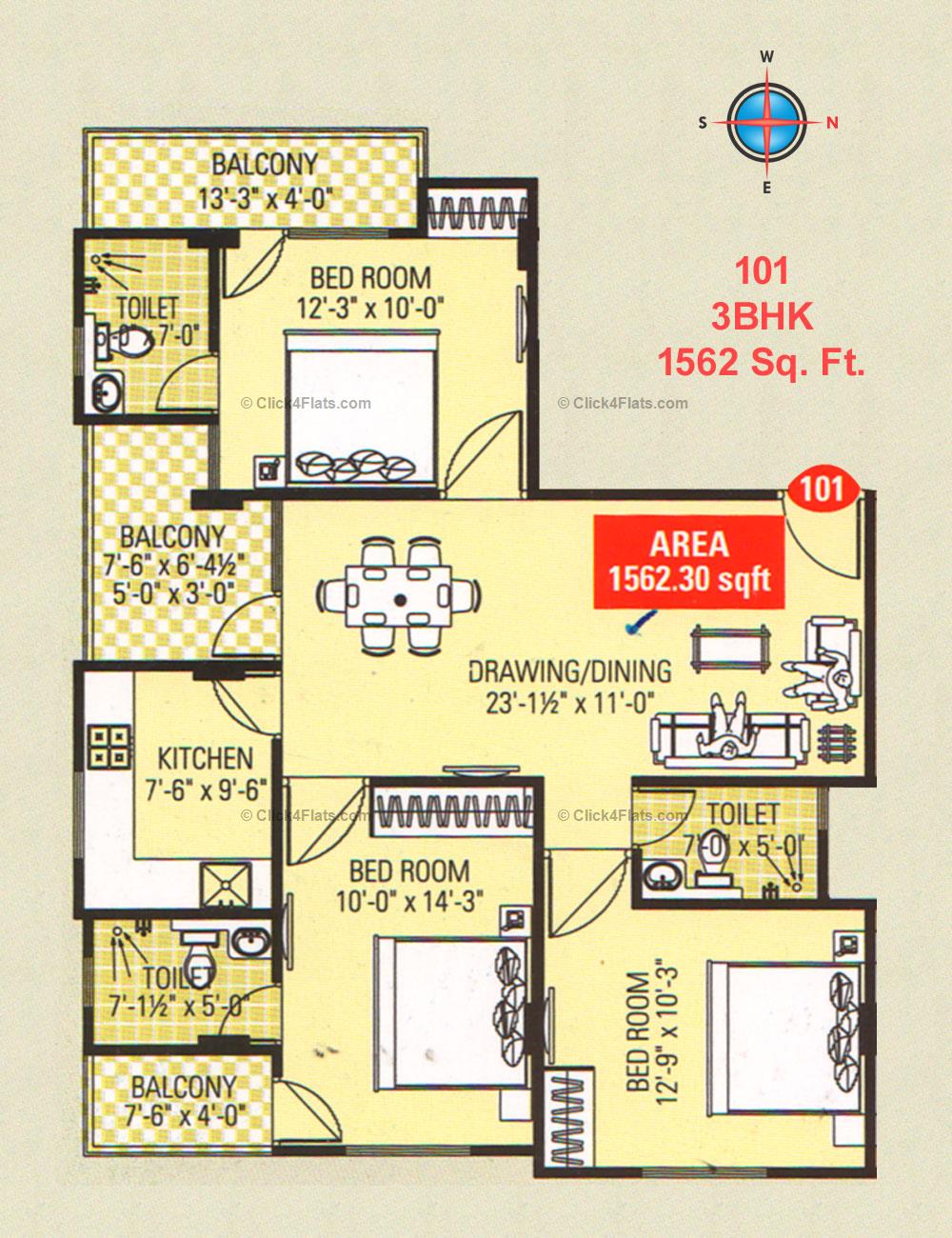 Naman Residency  3 BHK 