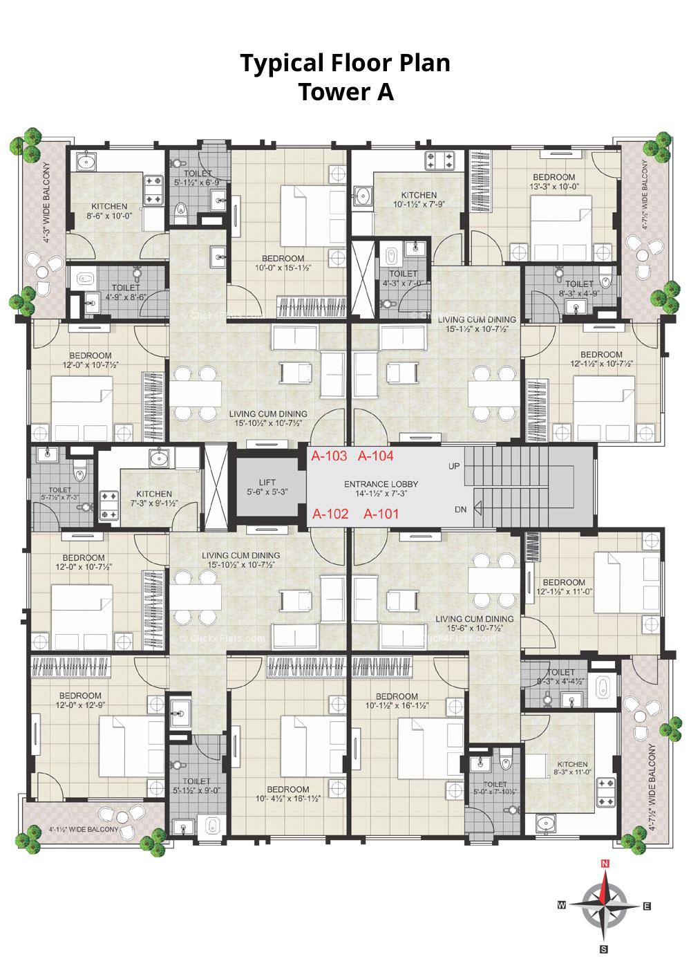 Virat Prime Typical Floor Plan (Tower A)