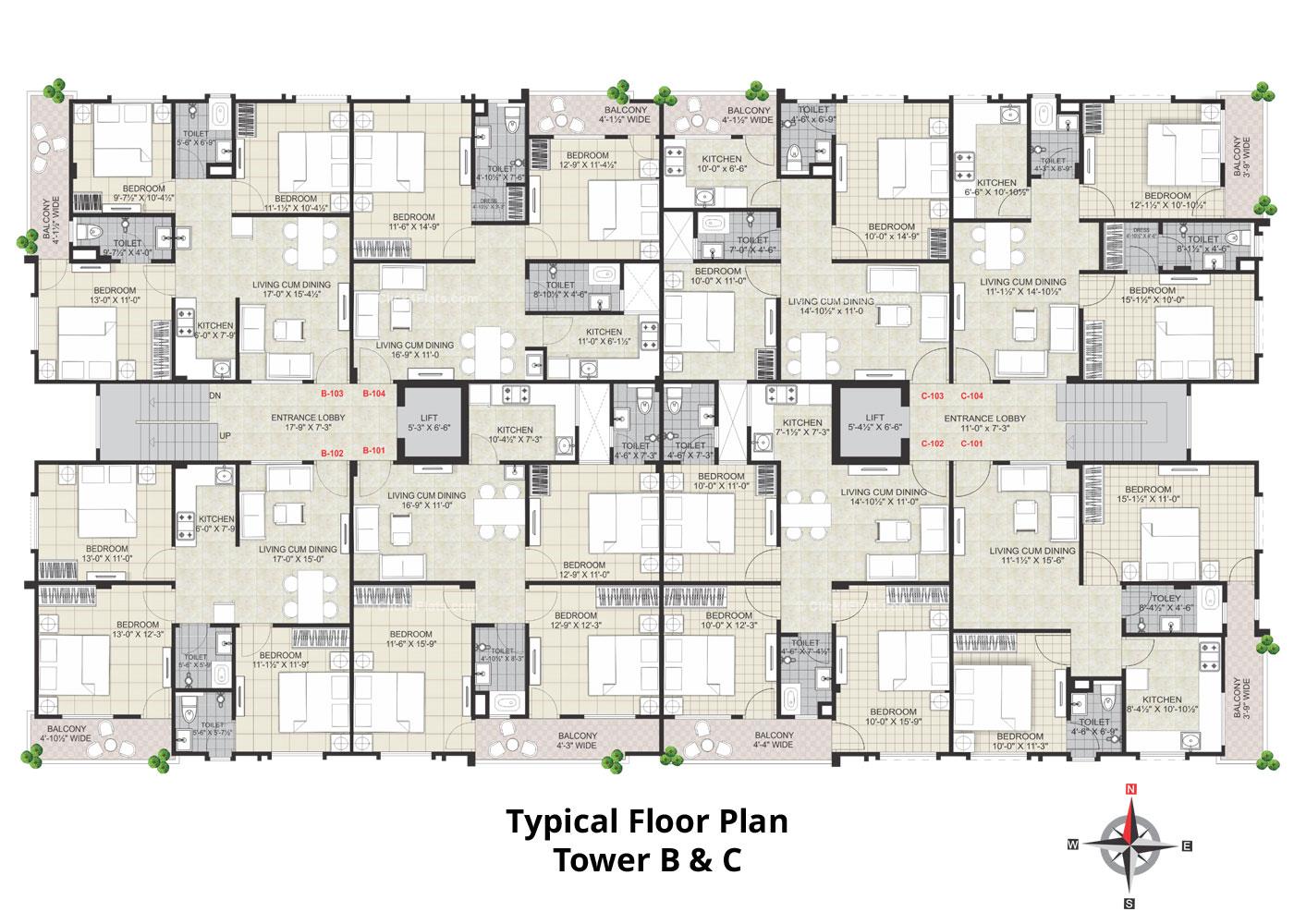 Virat Prime Typical Floor Plan (Tower B & C)