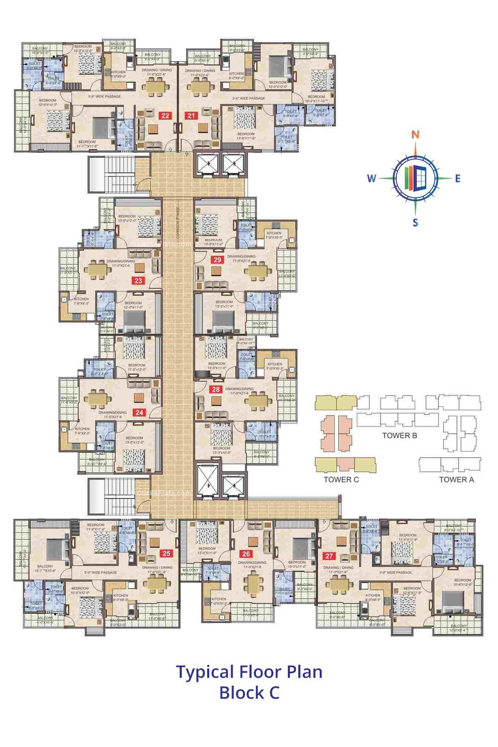 Taruchaya Residency  Typical Floor Plan Block C