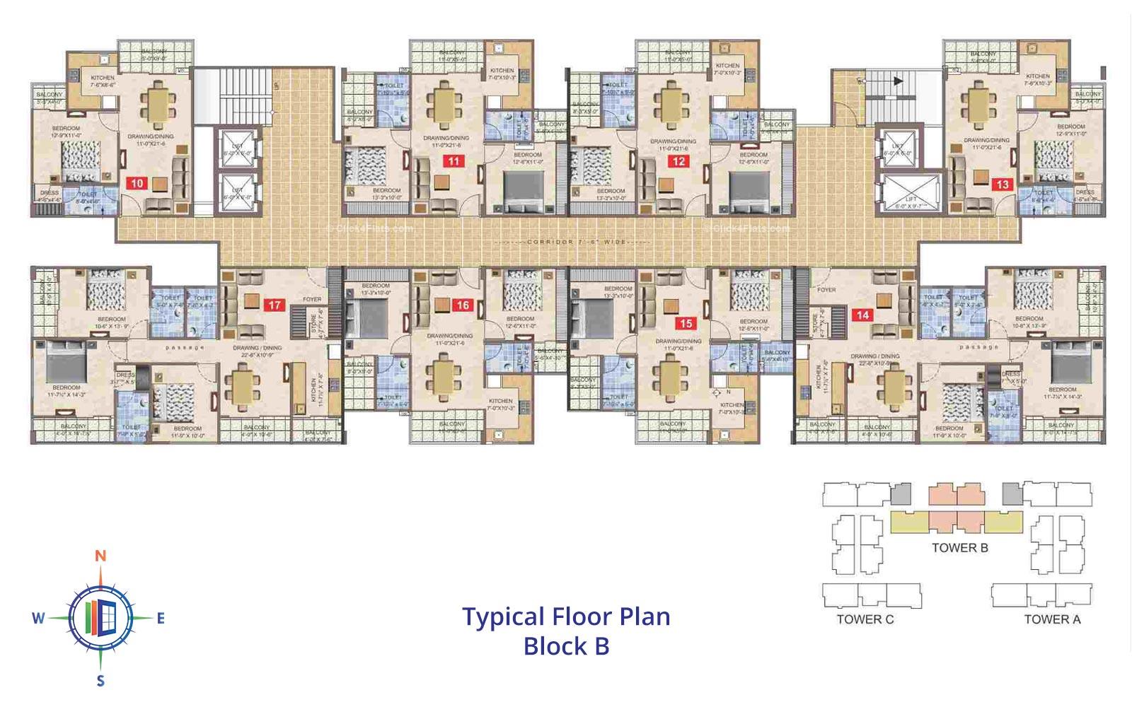 Taruchaya Residency  Typical Floor Plan Block B