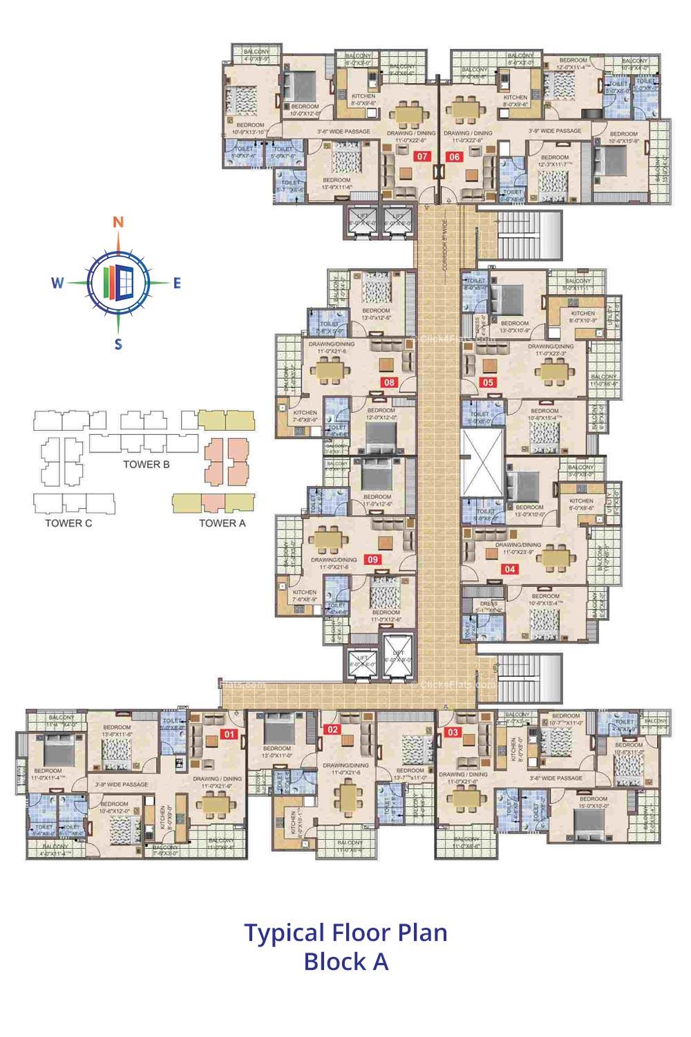 Taruchaya Residency  Typical Floor Plan Block A