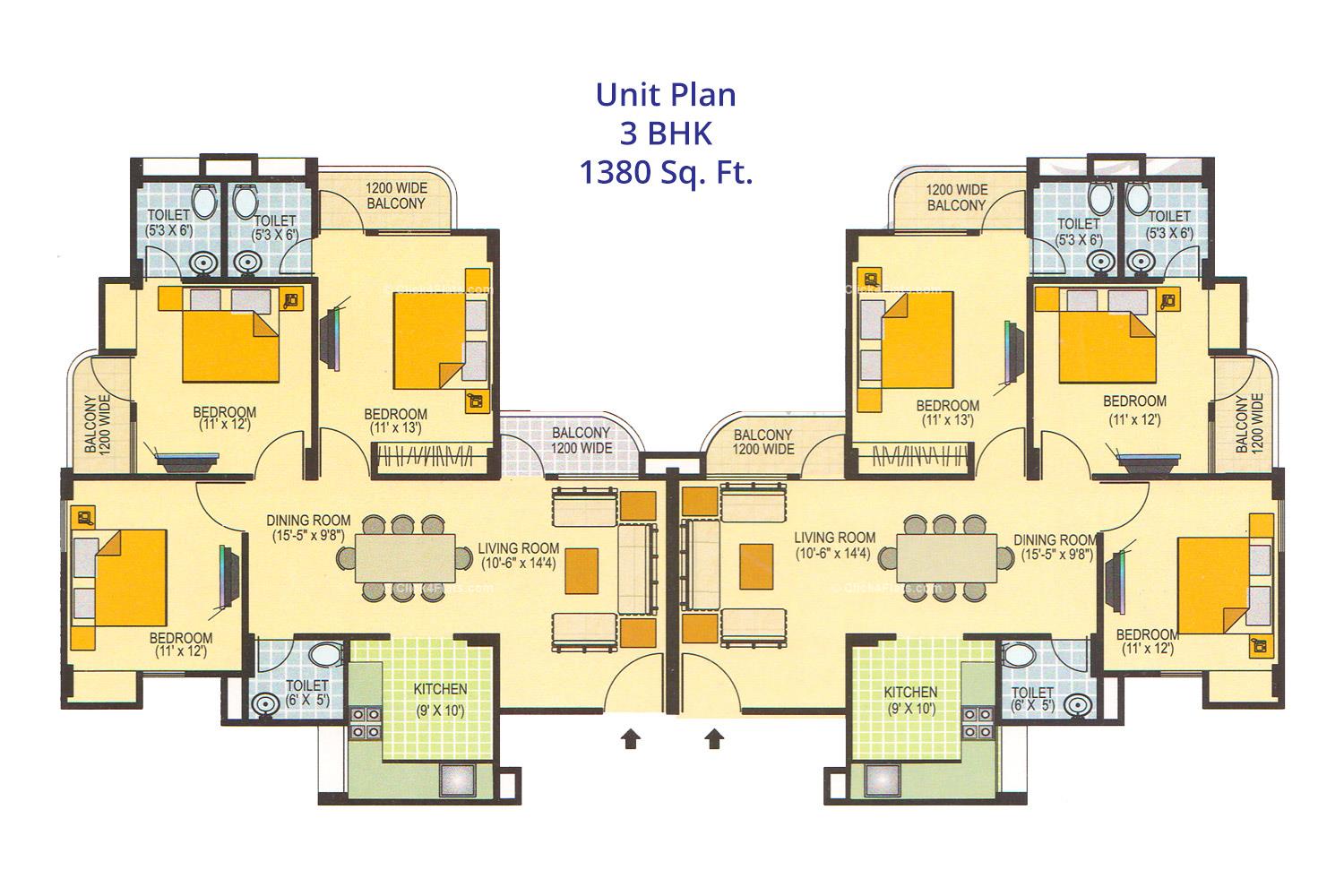Grand Vistas 3 BHK Unit Plan