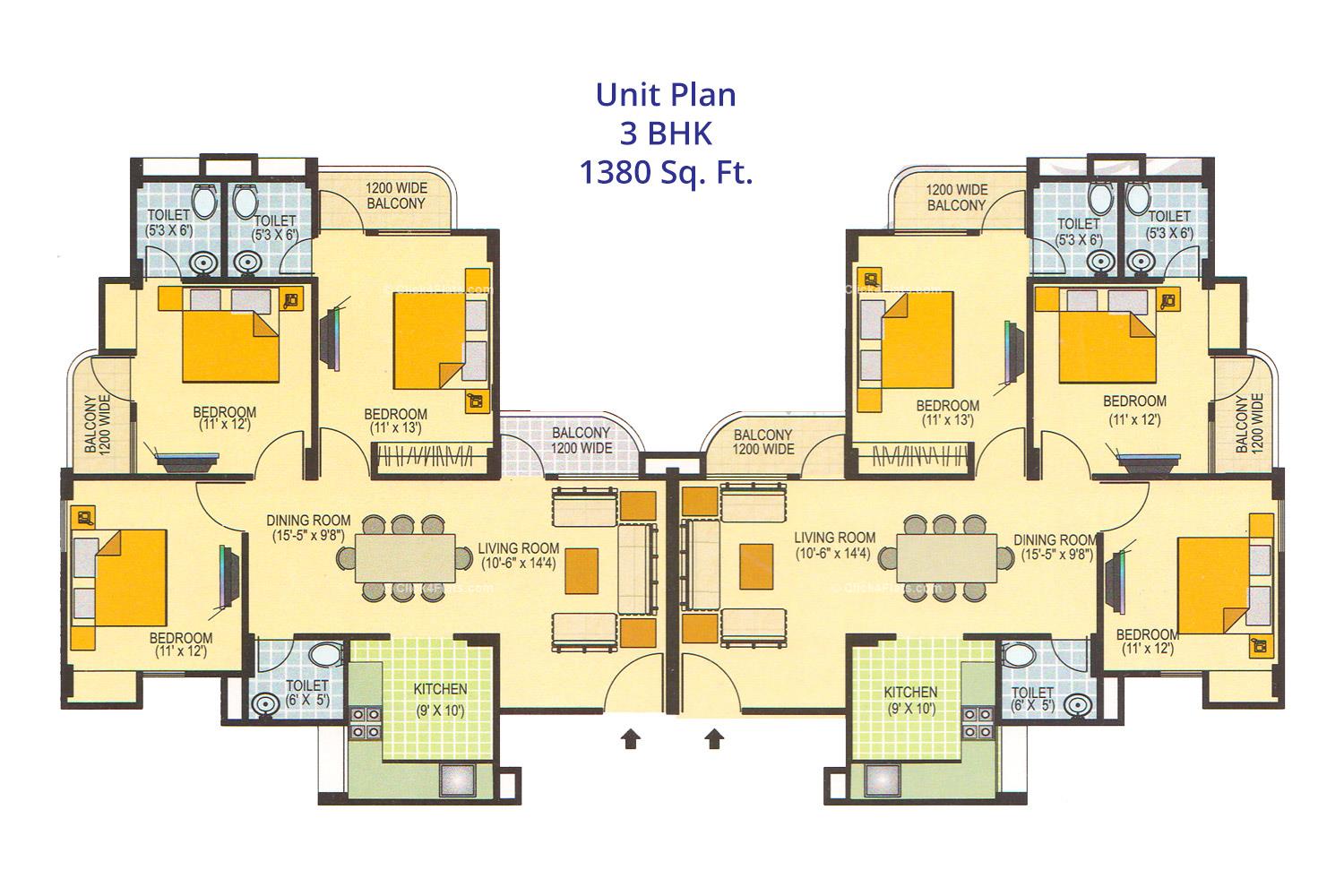 Grand Vistas 3 BHK Unit Plan