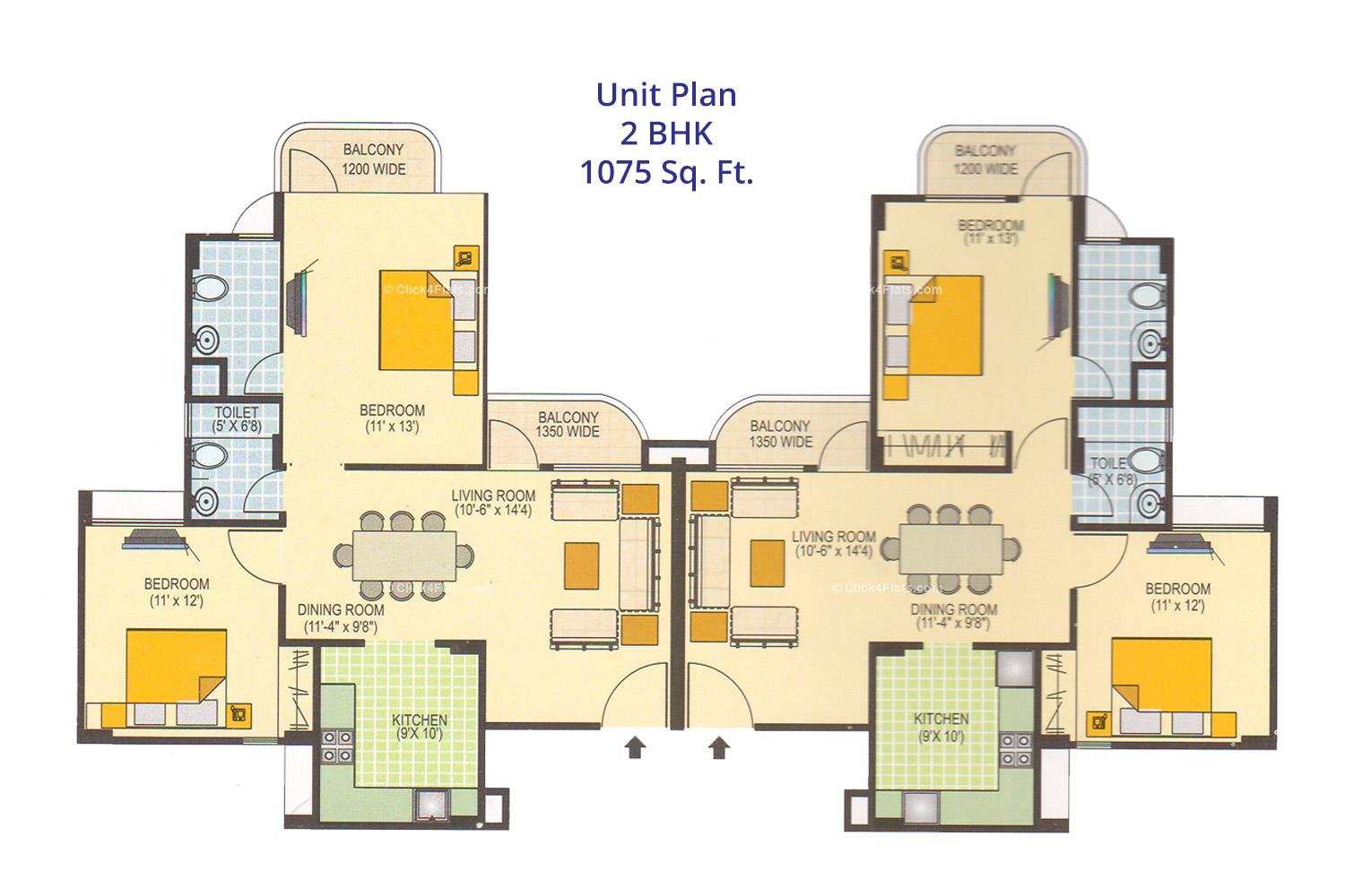 Grand Vistas 2 BHK Unit Plan